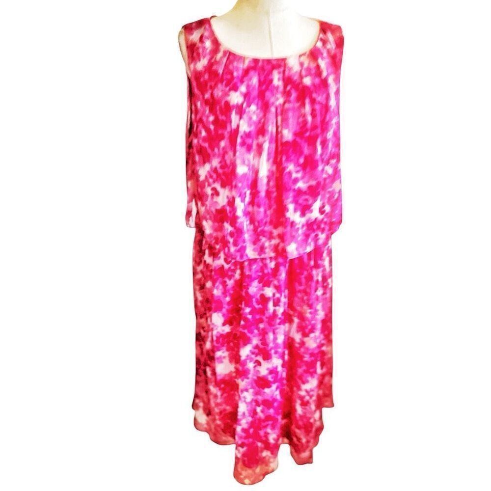 Calvin Klein Plus Size Pink Watercolor Floral Midi Dress Size 2X